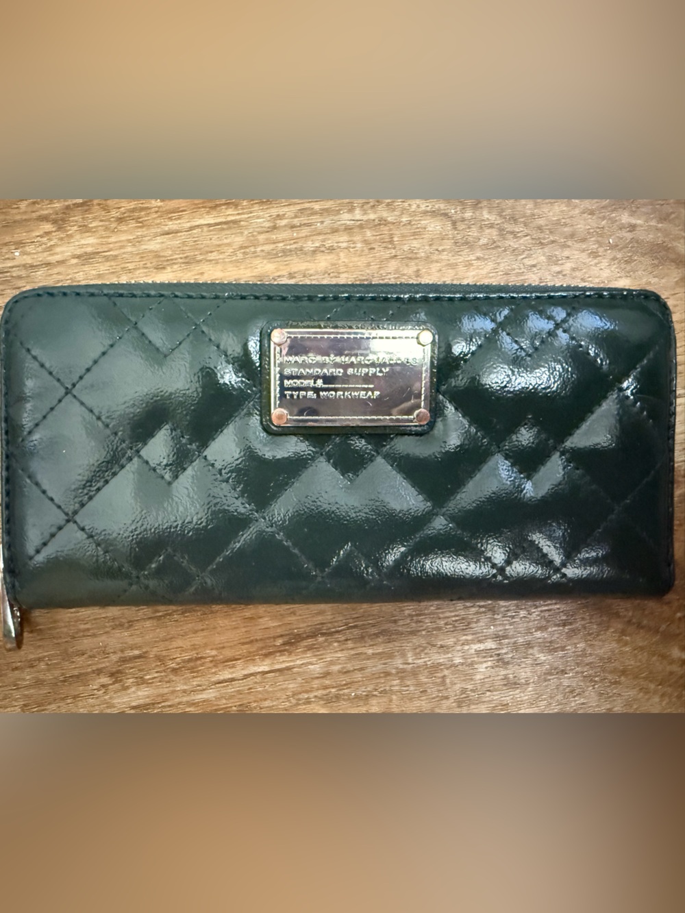 Marc by Marc Jacobs Quilted Patent Wallet in Deep Green with Gold Plaque